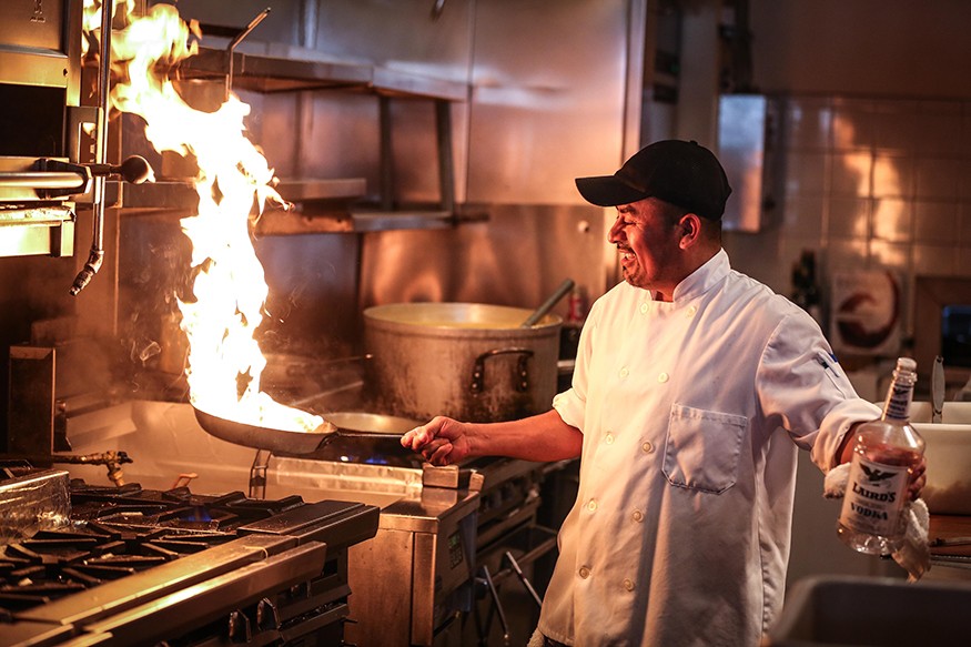 Chef flambing